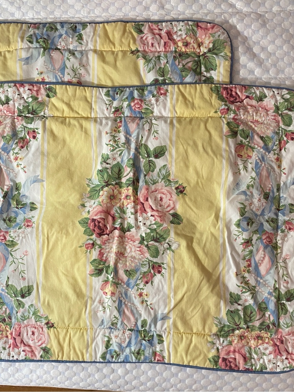 Vintage pair of standard Croscill Yellow Floral Stripe Pillow Shams